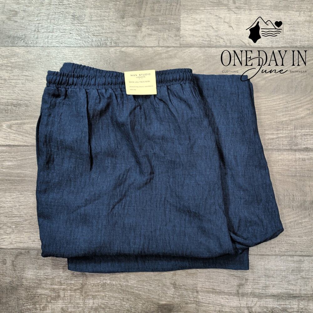 Max Studio London Wide Leg Drawstring Pants Navy Blue NWT Size 3X - Picture 8 of 8
